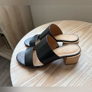 Madewell|Black Leather Stacked Block Heel Sandals/Mules,Double strap•••Size 6.5